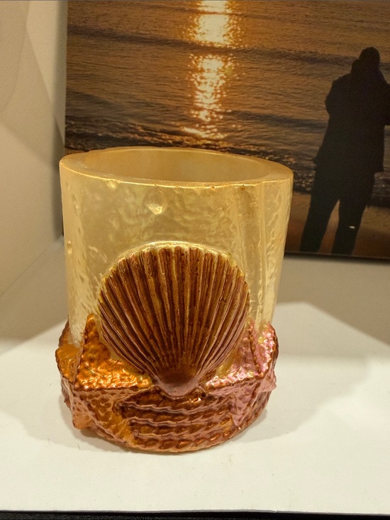 Handmade Other - Resin Seashell Battery Operated Votive Holder in Amber and Gold